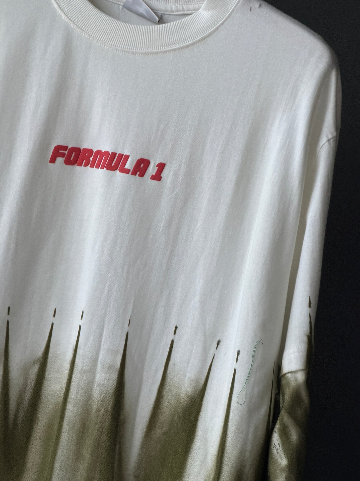FORMULA-1 Oversized Five-Sleeve Tee — Olive Dipped White Premium Street Drop