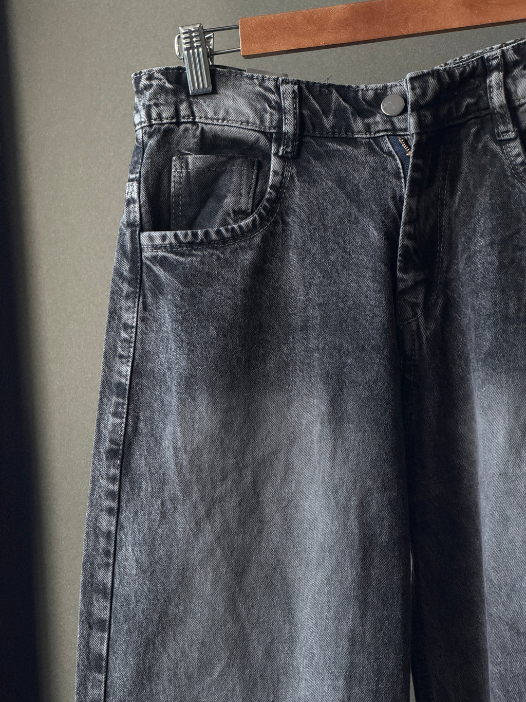 Noxen Charcoal Washed Black Denim WideLeg Baggy JN010/1