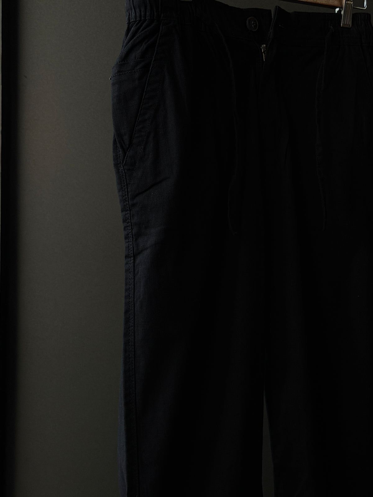 Onyx Black Linen Baggy Pants