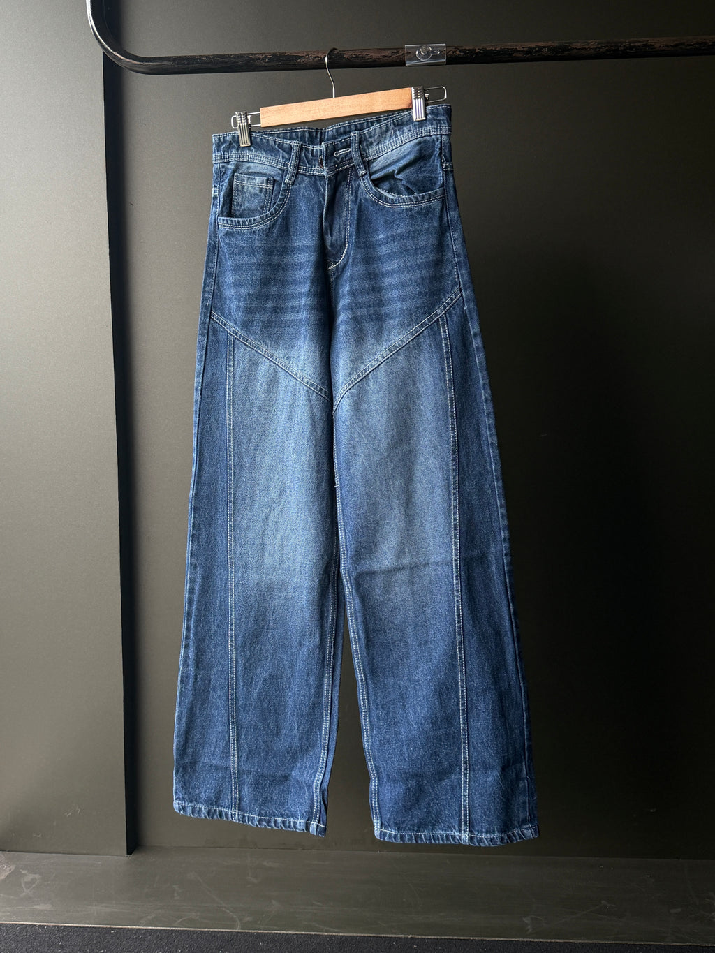 Rivetline Indigo Washed Panel Denim WideLeg Baggy Jn13/2