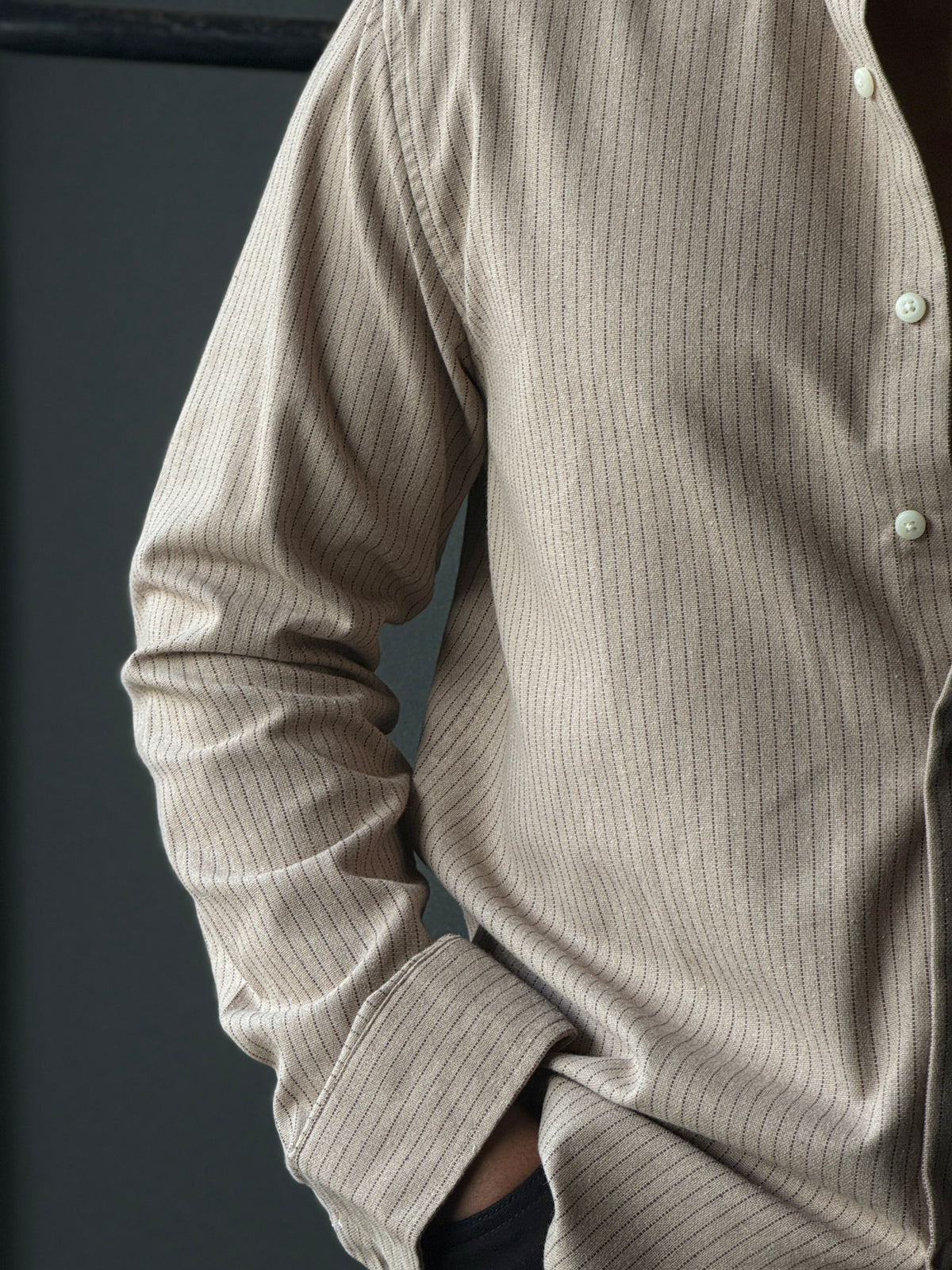 Stone Taupe Classic Stripe FullSleeve Shirt