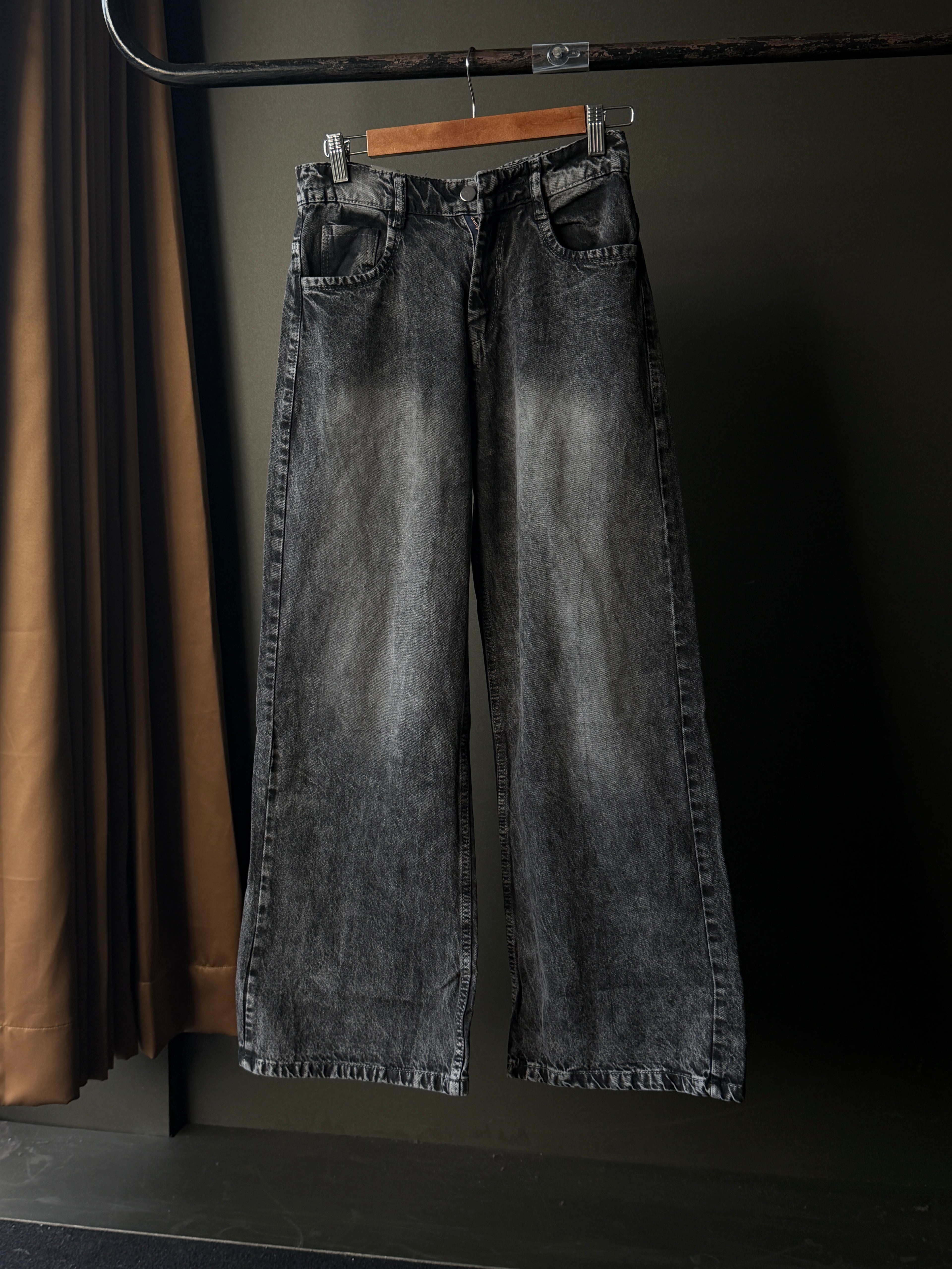 Noxen Charcoal Washed Black Denim WideLeg Baggy JN010/1