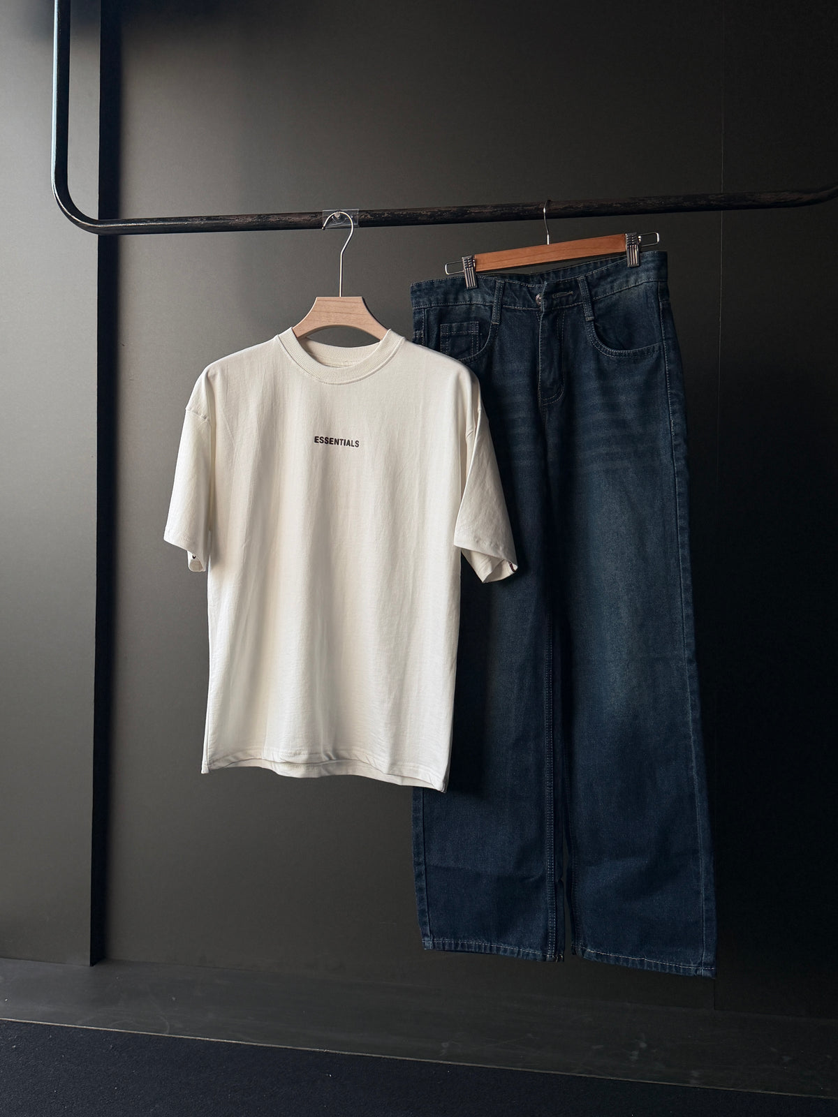 White Tee & Blue Baggy                     Street Wear Outfit Combo