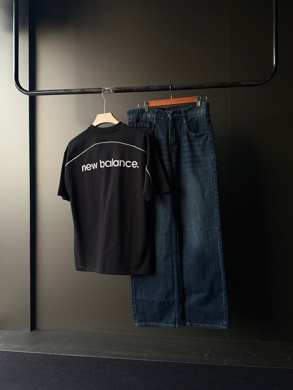 Black Tee & Blue Baggy               Street Wear Outfit Combo