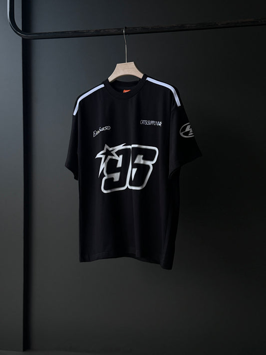 96 Oversized Five-Sleeve Tee — Solid Black, Pure Street Confidence