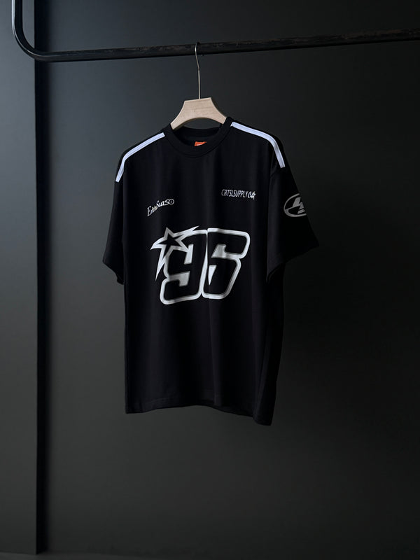 96 Oversized Five-Sleeve Tee — Solid Black, Pure Street Confidence