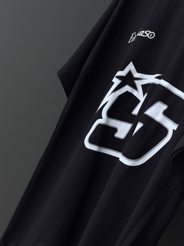 96 Oversized Five-Sleeve Tee — Solid Black, Pure Street Confidence