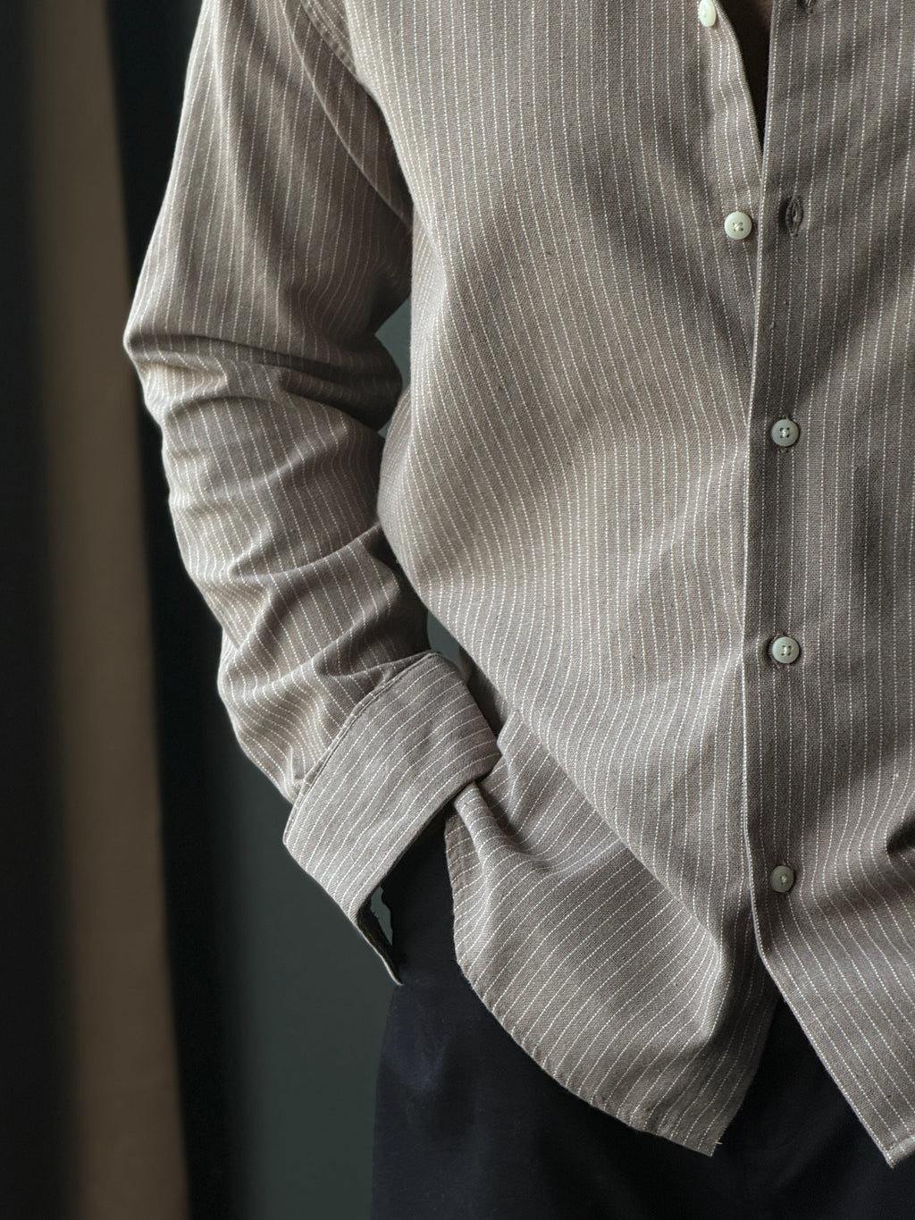 Stone Taupe Classic Stripe FullSleeve Shirt