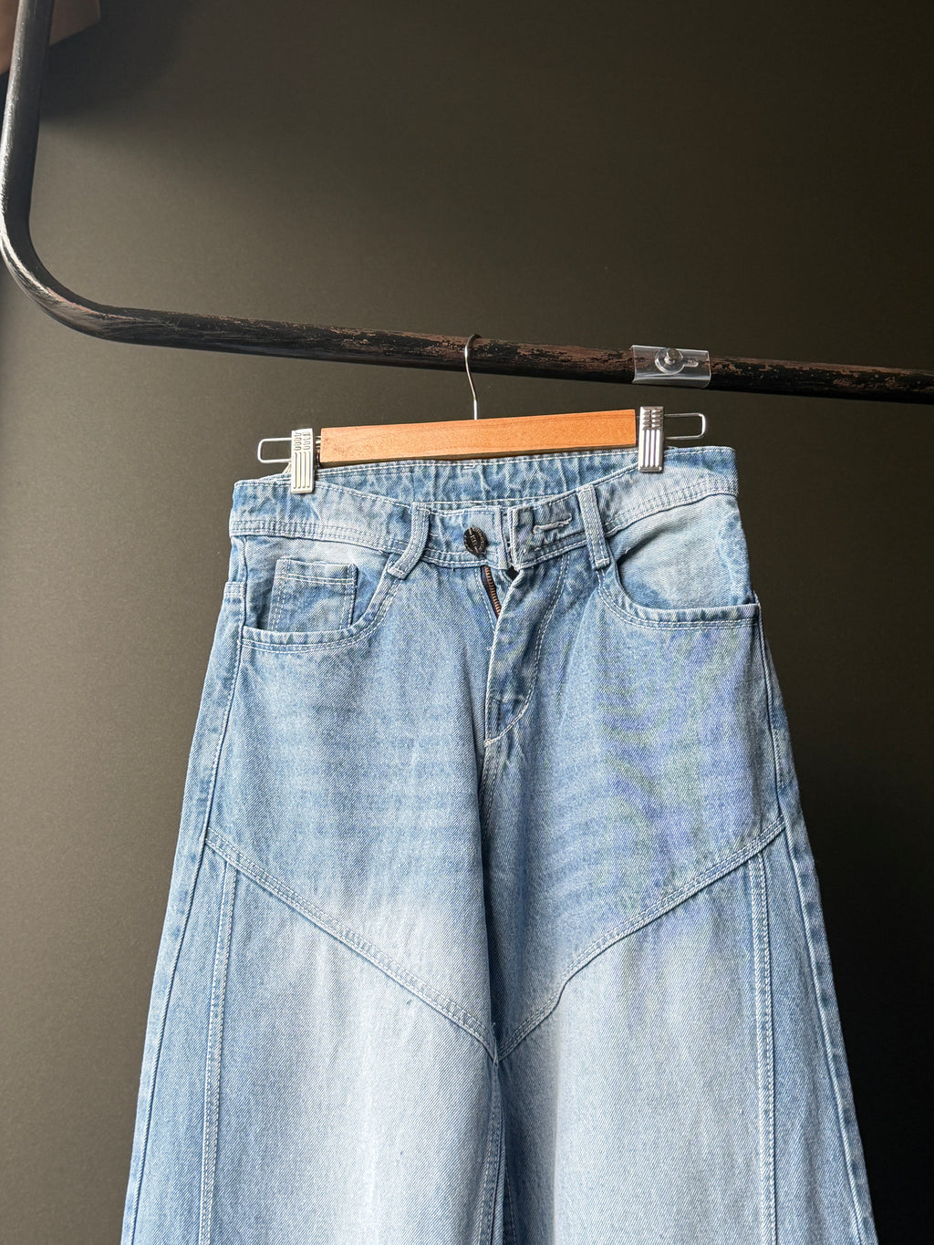 Dustvault Ice Washed Panel Denim WideLeg Baggy Jn13/3