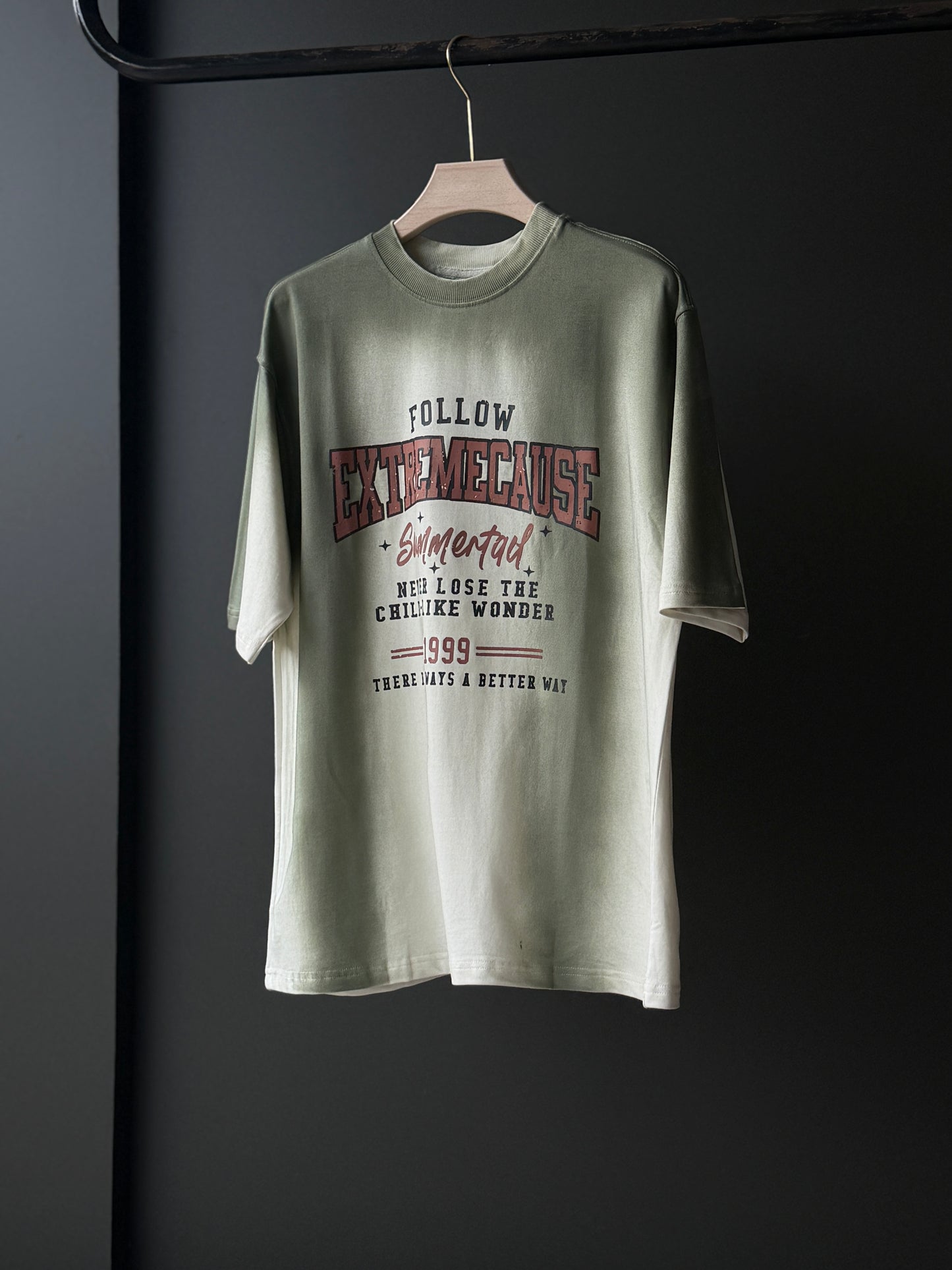 JOFIDEN Acid Wash Oversized Five-Sleeve Shirt — Earthy Moss