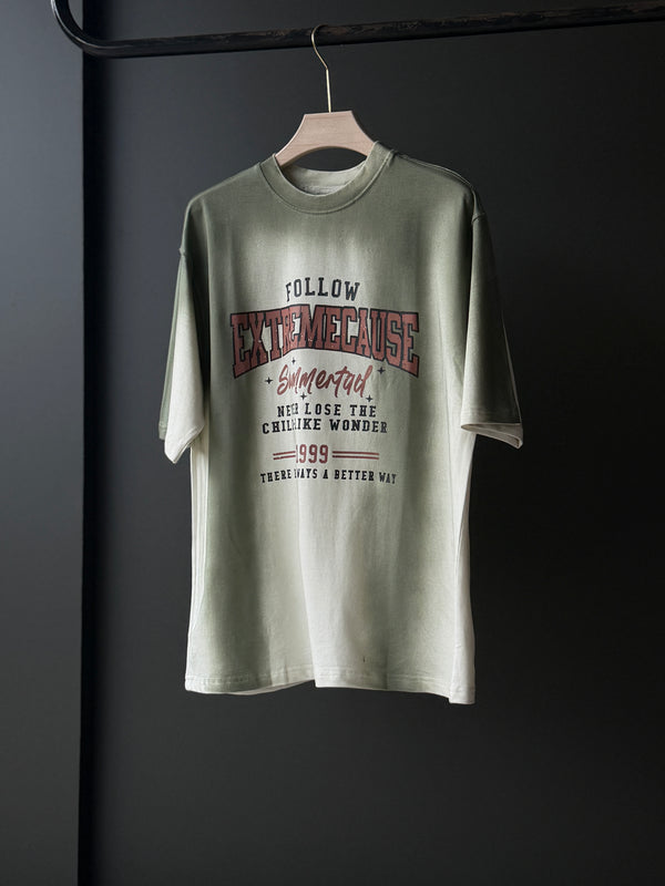 JOFIDEN Acid Wash Oversized Five-Sleeve Shirt — Earthy Moss