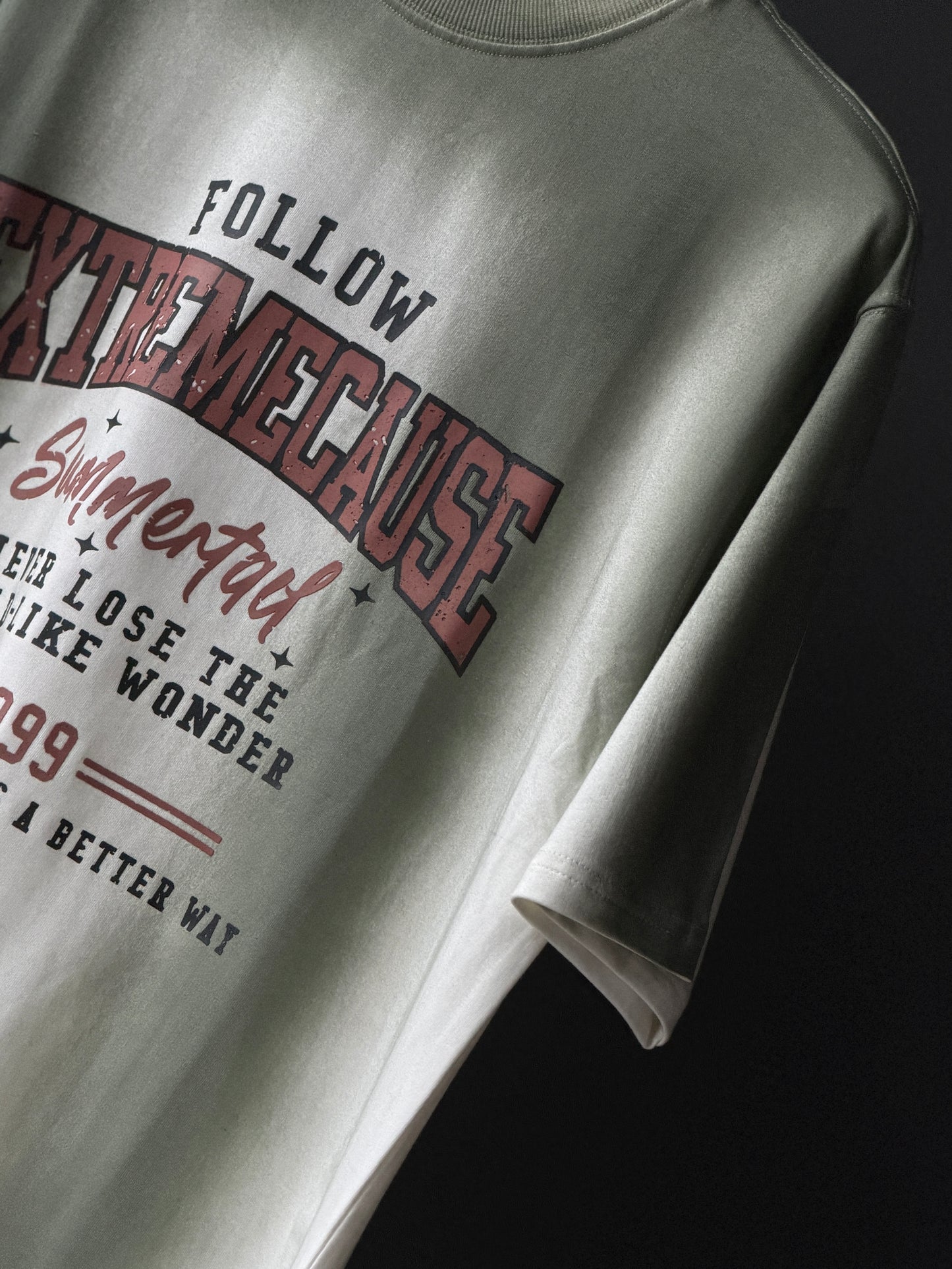 JOFIDEN Acid Wash Oversized Five-Sleeve Shirt — Earthy Moss