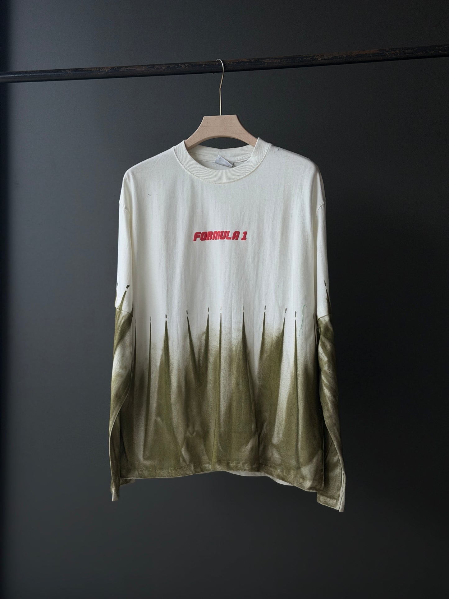 FORMULA-1 Oversized Five-Sleeve Tee — Olive Dipped White Premium Street Drop