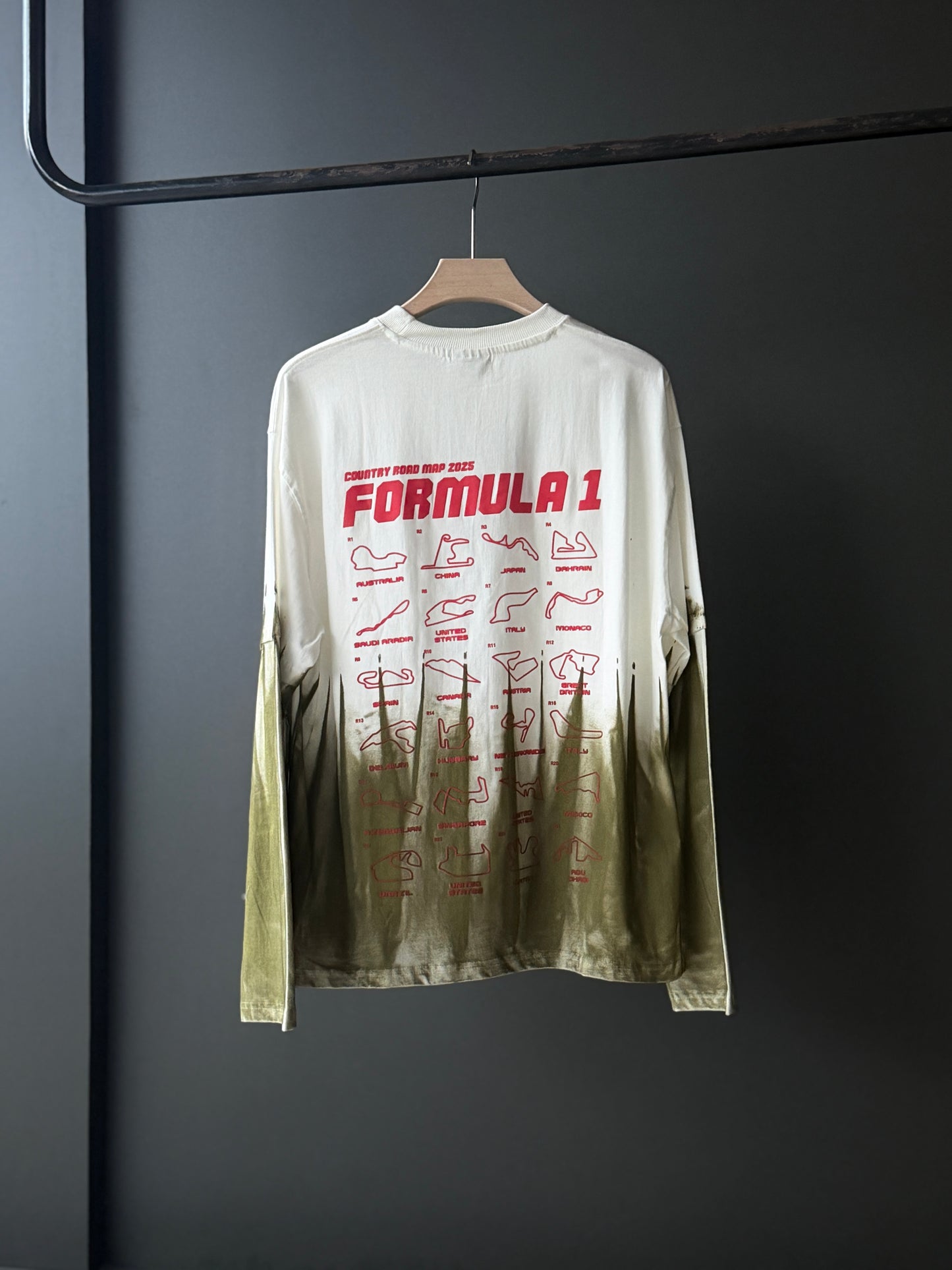FORMULA-1 Oversized Five-Sleeve Tee — Olive Dipped White Premium Street Drop