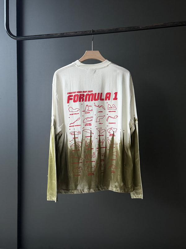 FORMULA-1 Oversized Five-Sleeve Tee — Olive Dipped White Premium Street Drop