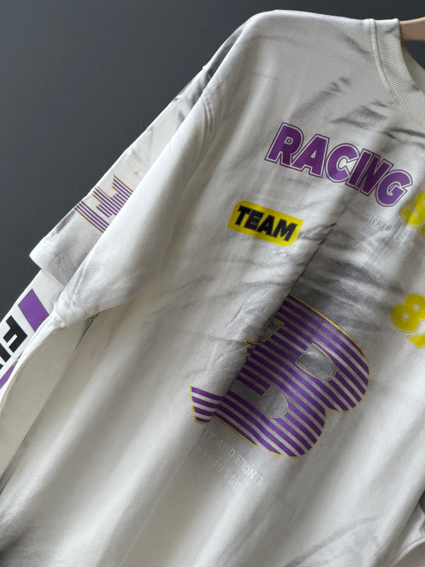 RACING SPRIT Drop-Shoulder Dr Sleeve Tee — Clean White, Built for Speed & Style