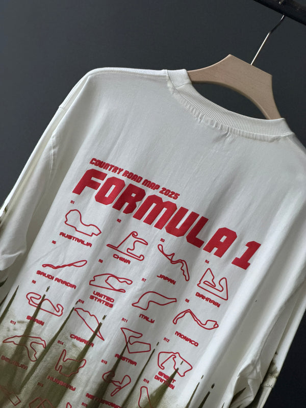 FORMULA-1 Oversized Five-Sleeve Tee — Olive Dipped White Premium Street Drop