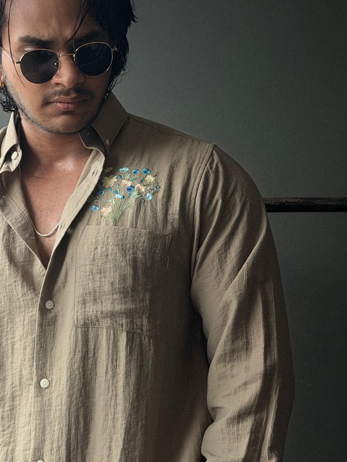 Azure Bloom Embroidery Fullsleeve Shirt