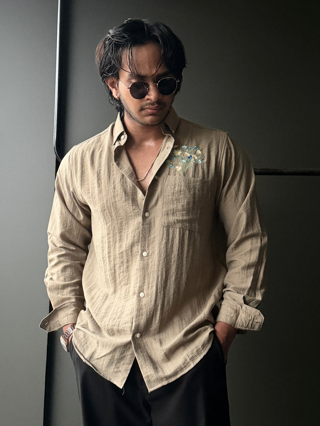 Azure Bloom Embroidery Fullsleeve Shirt