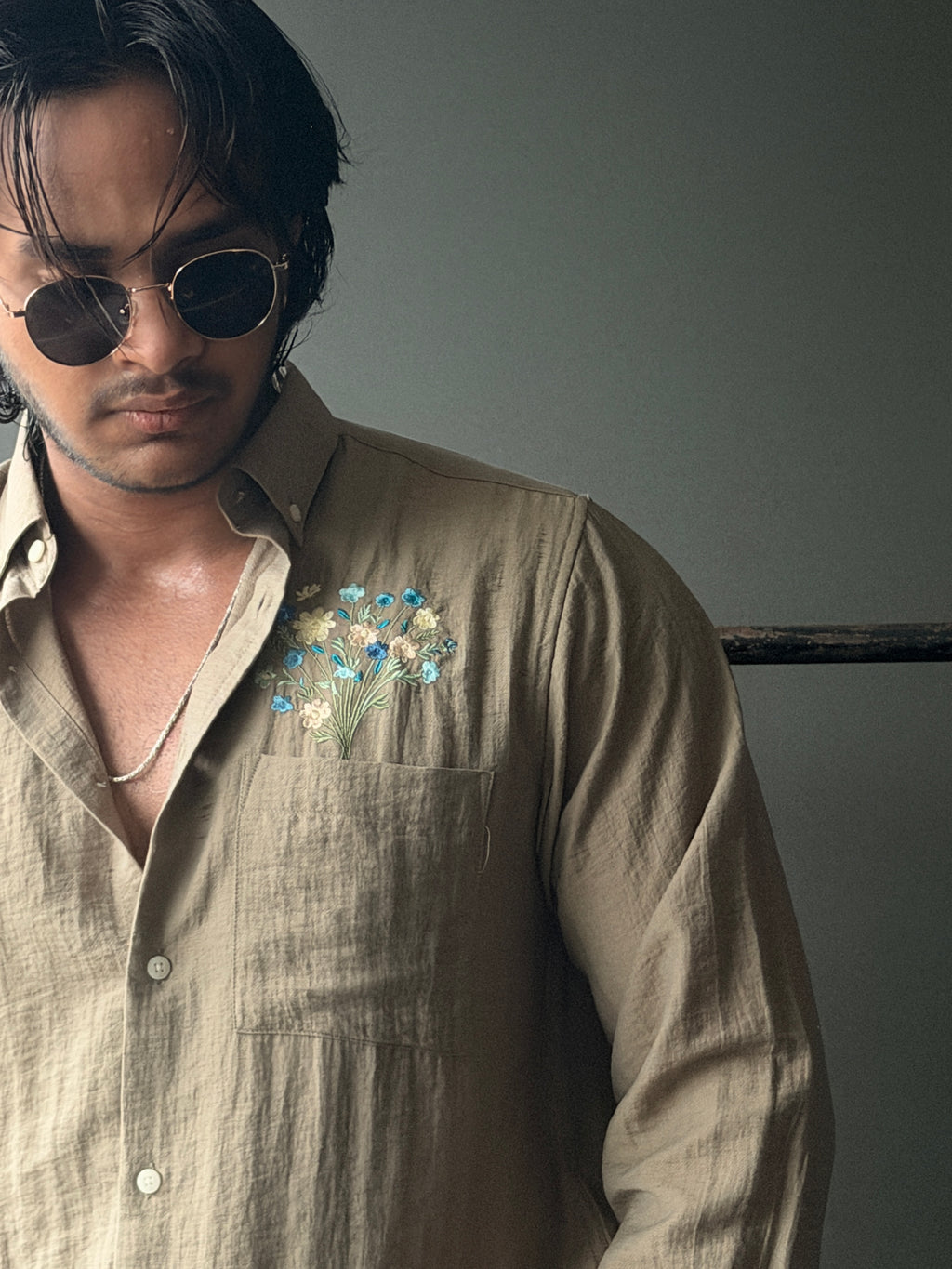Azure Bloom Embroidery Fullsleeve Shirt