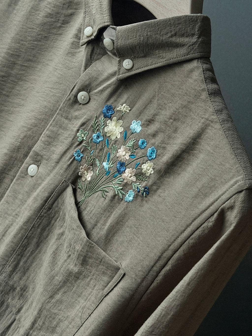 Azure Bloom Embroidery Fullsleeve Shirt