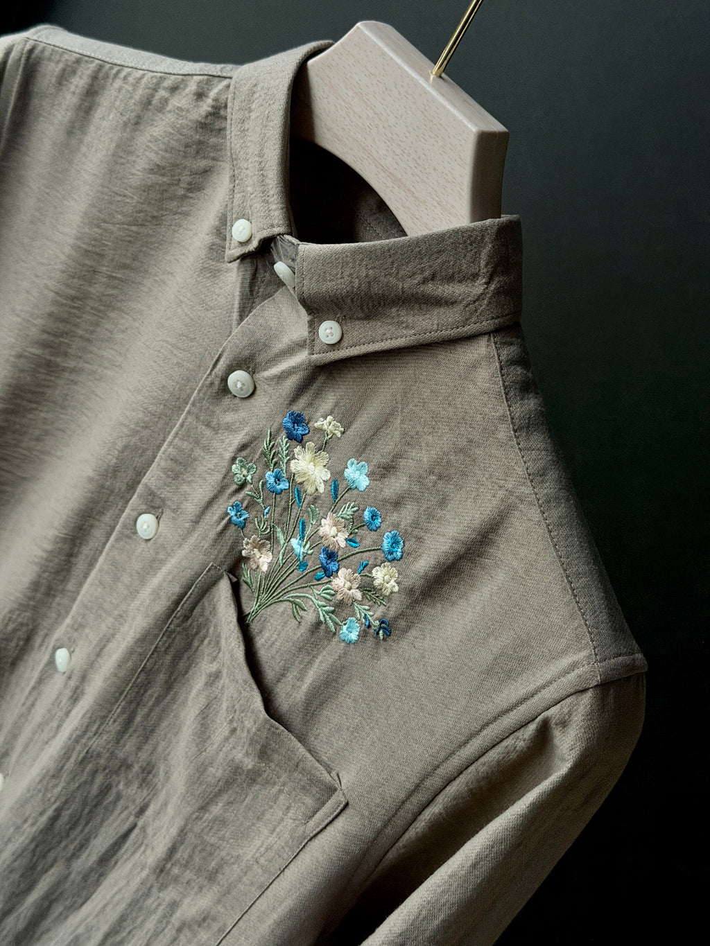 Azure Bloom Embroidery Fullsleeve Shirt