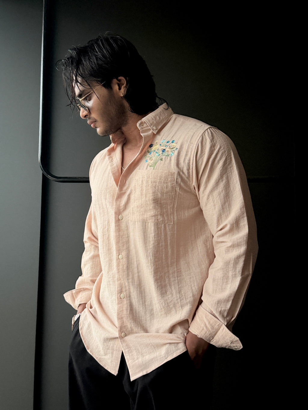 Azure Bloom Embroidery Fullsleeve Shirt