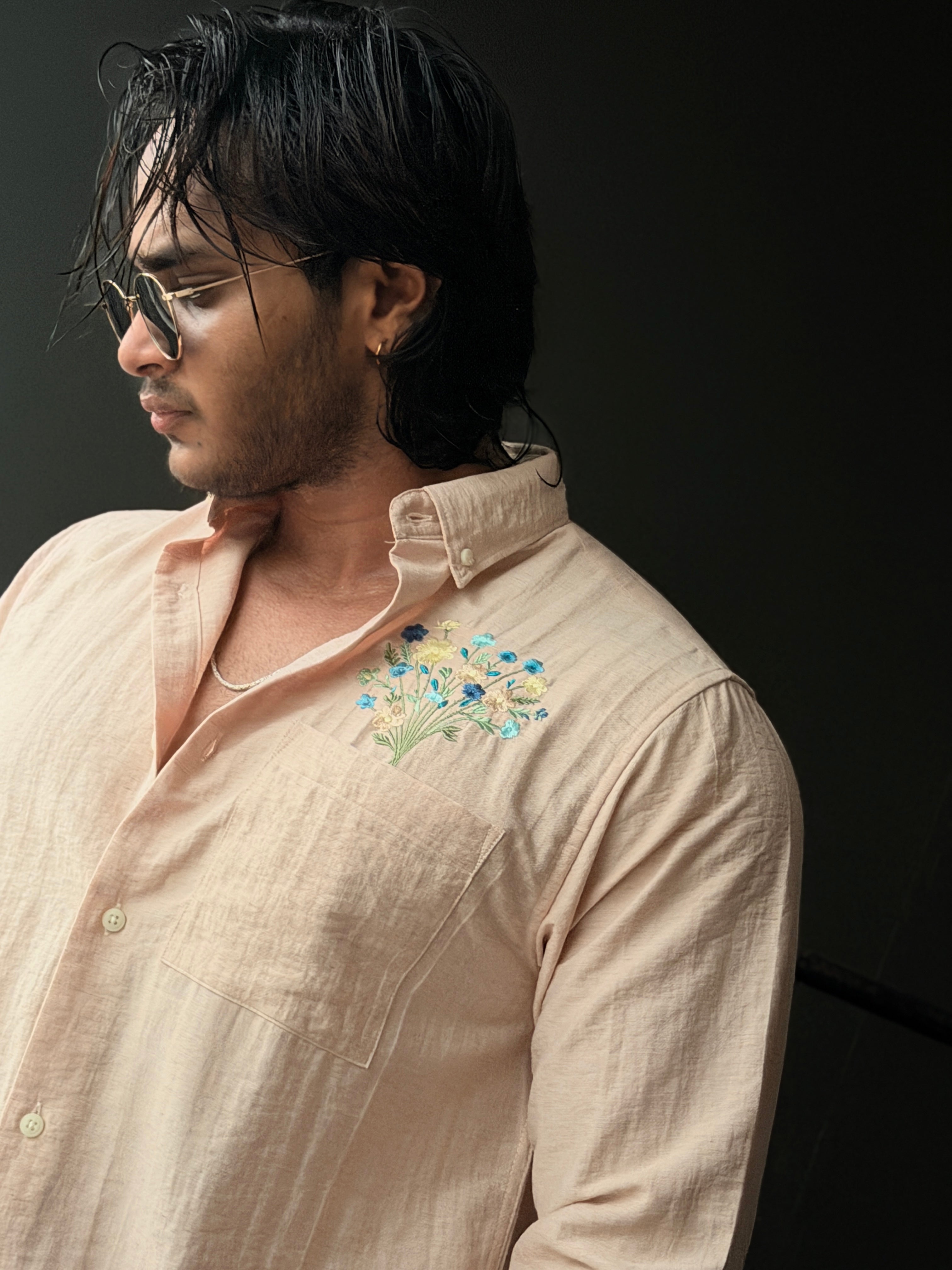 Azure Bloom Embroidery Fullsleeve Shirt