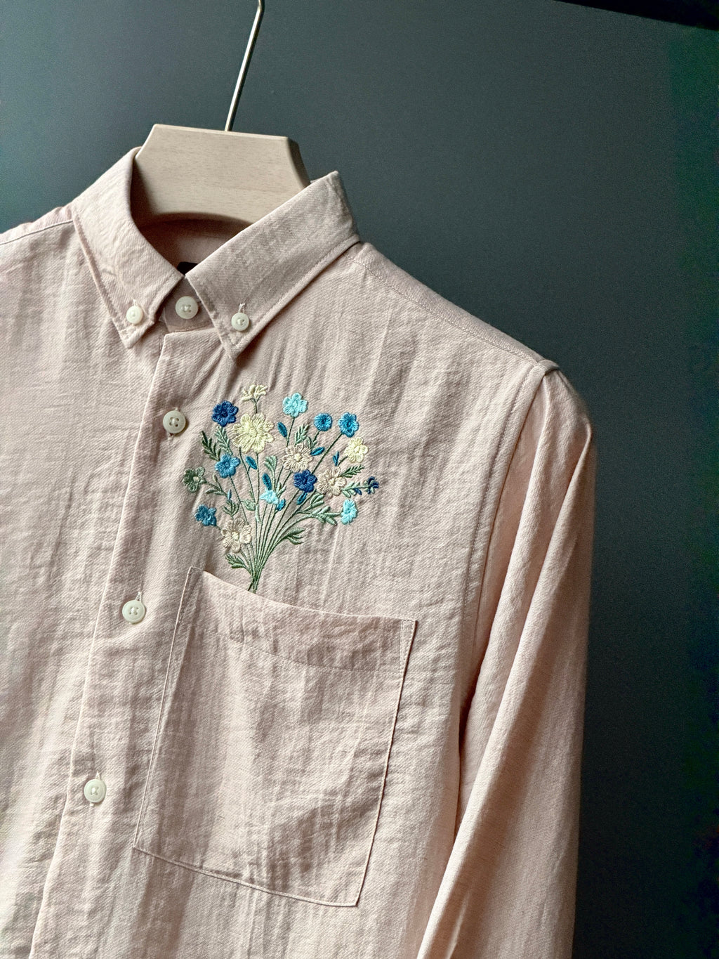 Azure Bloom Embroidery Fullsleeve Shirt