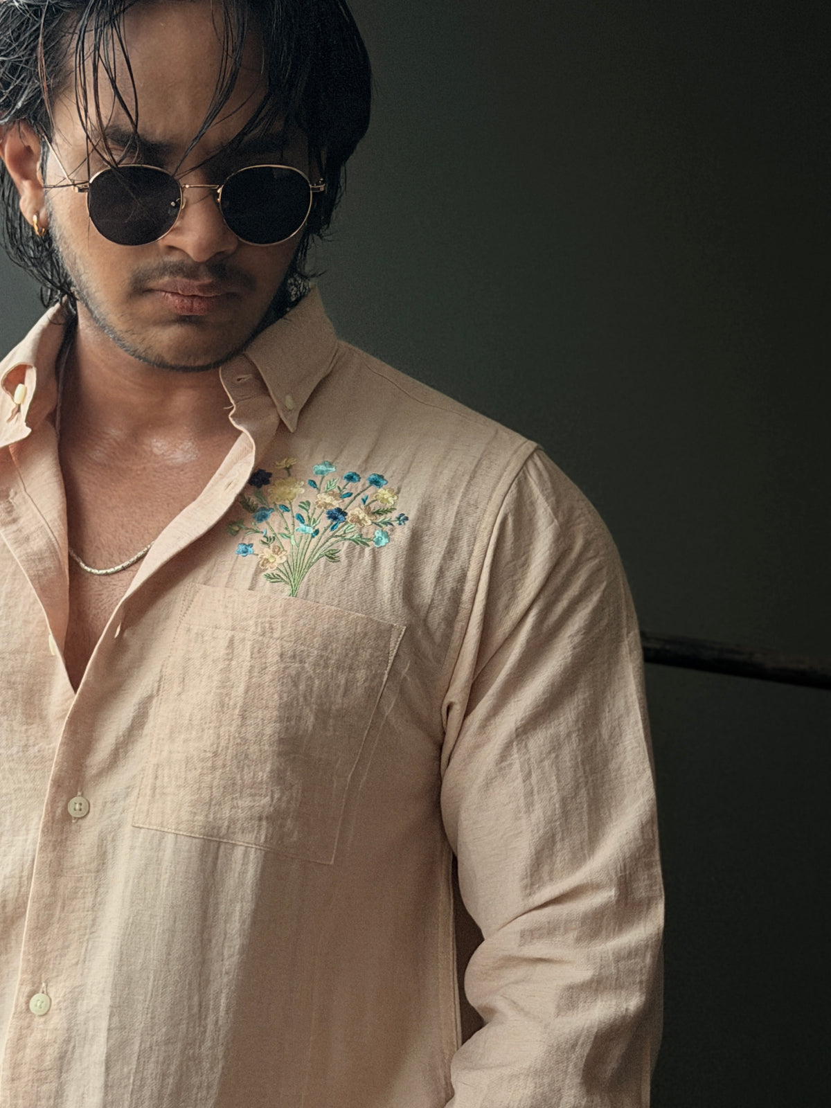 Azure Bloom Embroidery Fullsleeve Shirt
