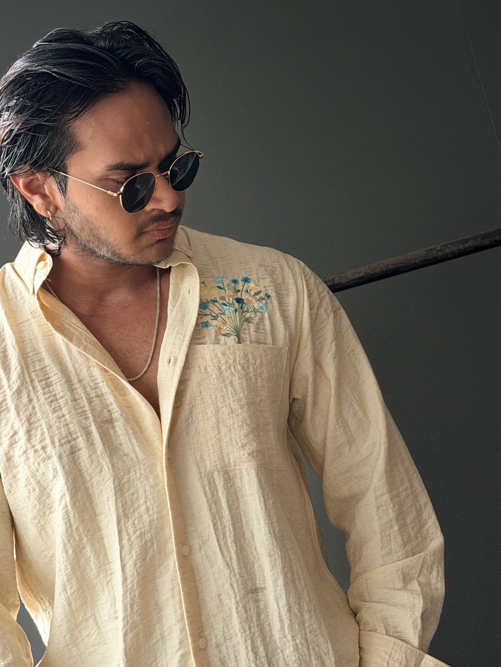 Azure Bloom Embroidery Fullsleeve Shirt