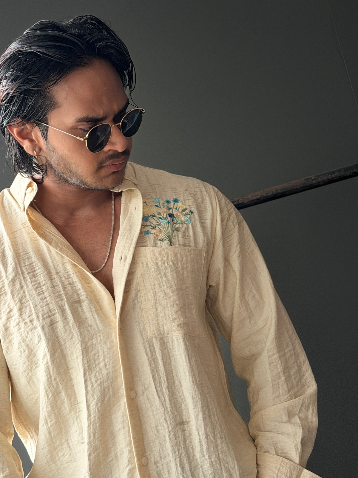 Azure Bloom Embroidery Fullsleeve Shirt