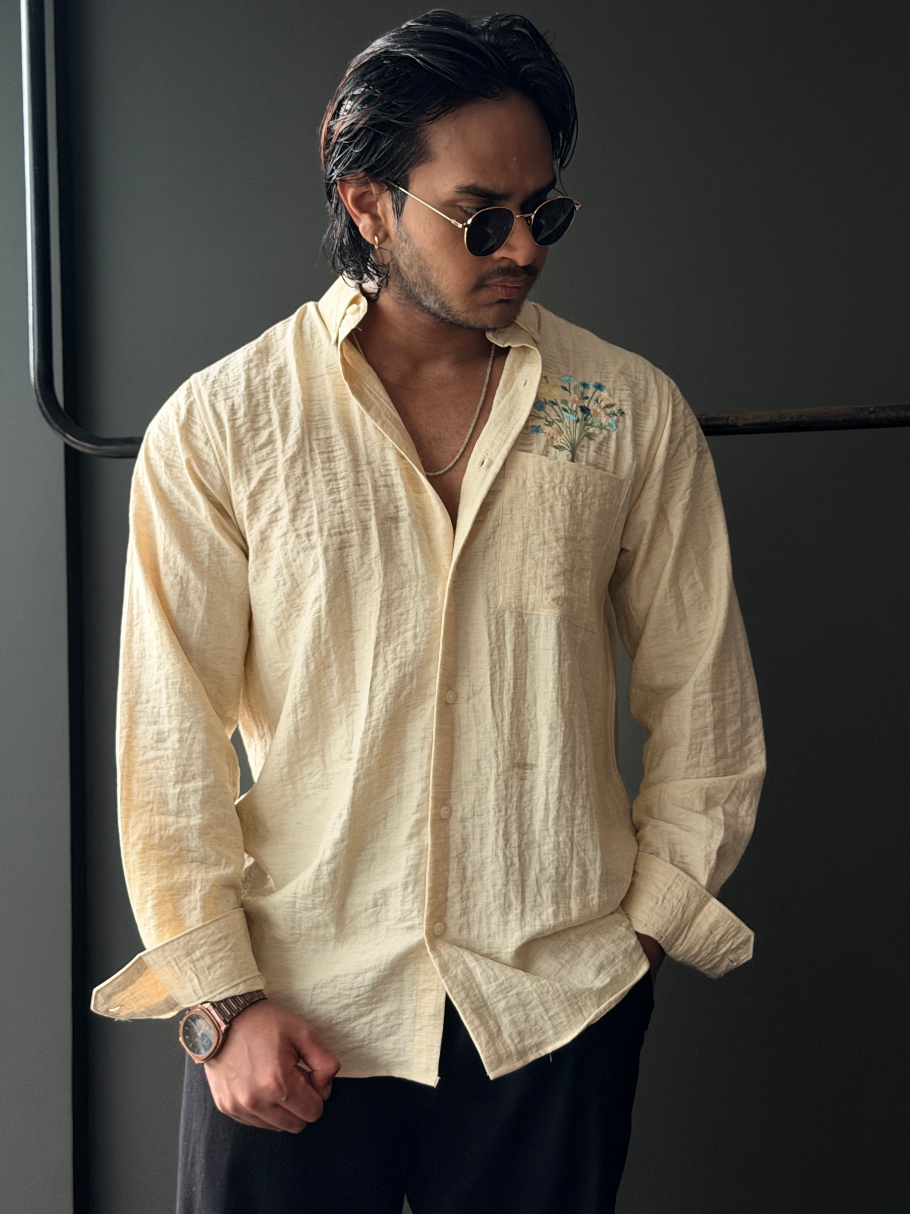 Azure Bloom Embroidery Fullsleeve Shirt