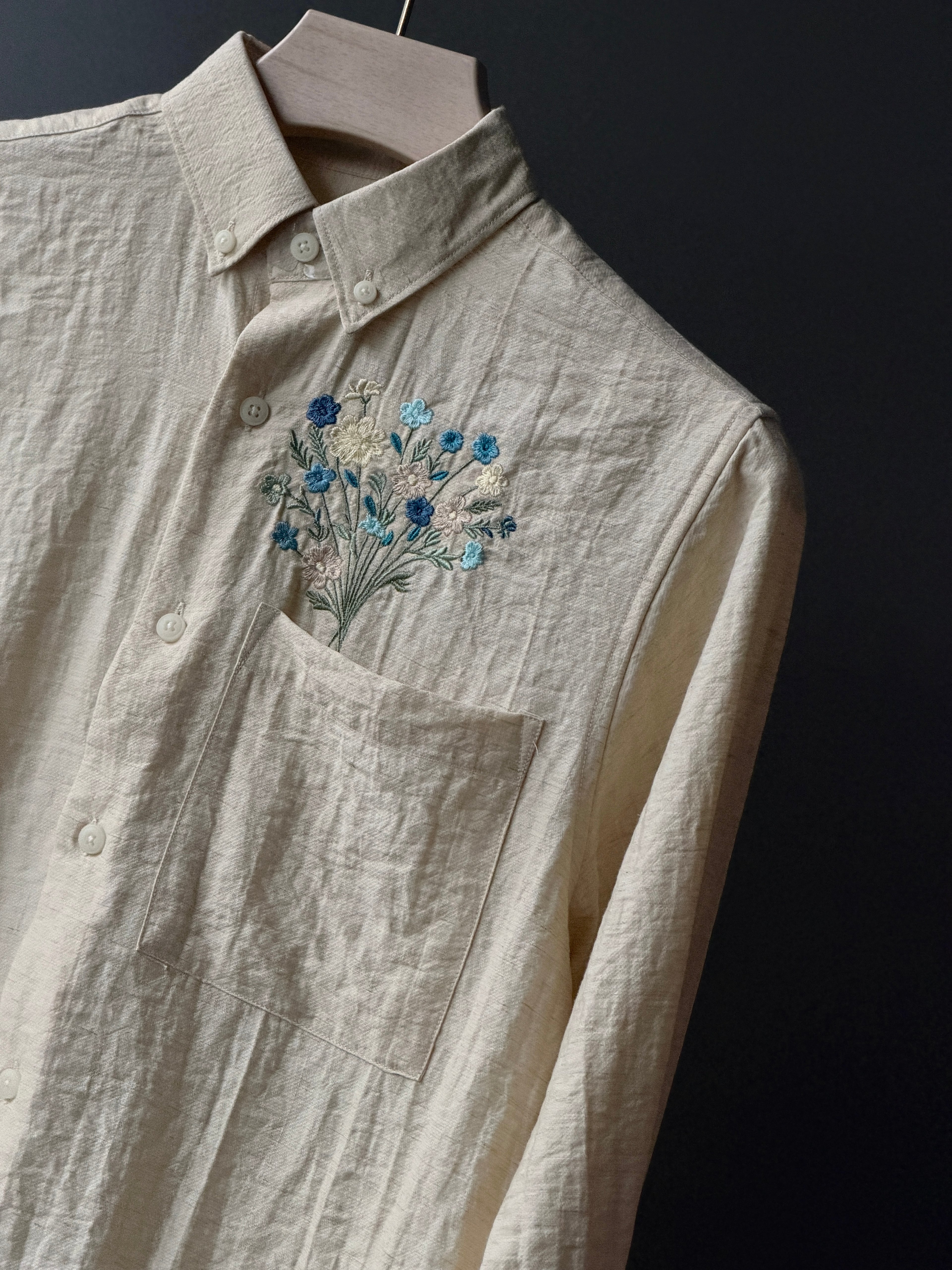 Azure Bloom Embroidery Fullsleeve Shirt