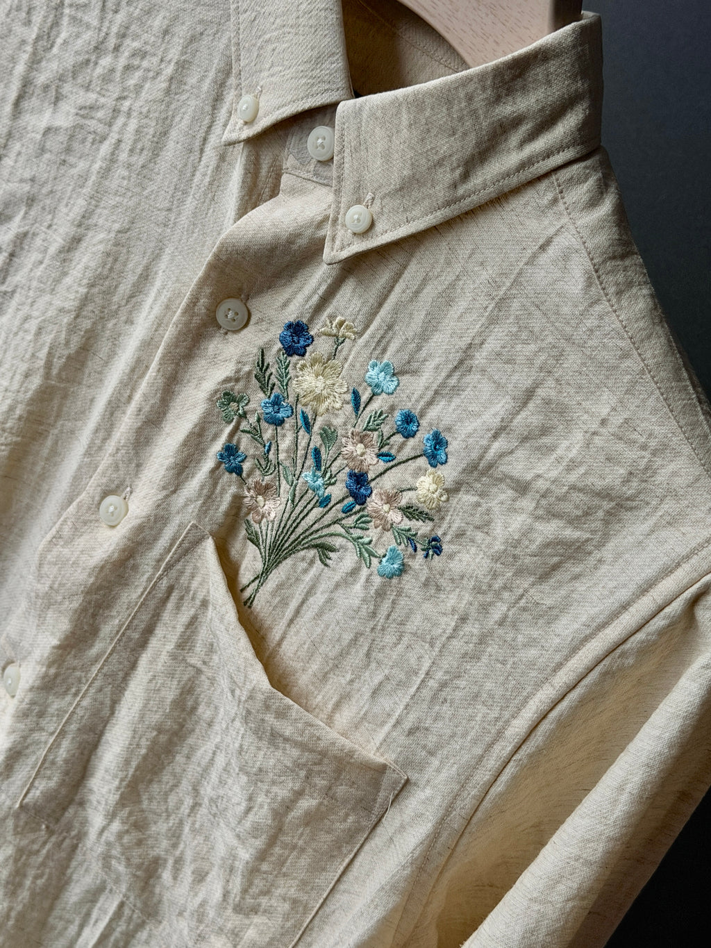 Azure Bloom Embroidery Fullsleeve Shirt