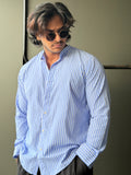 Blueroyalstripe Chineseneck Fullsleeve Shirt