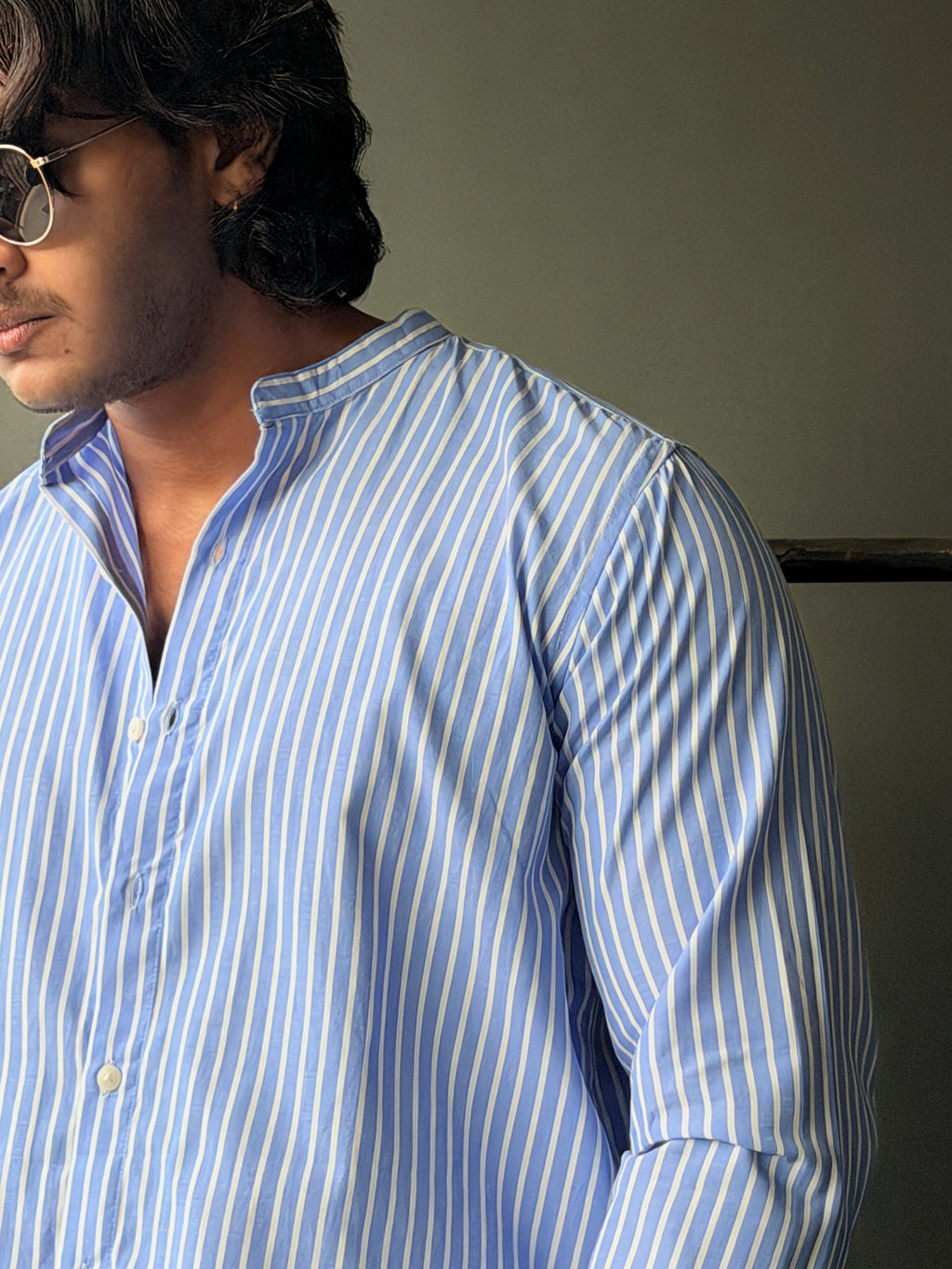 Blueroyalstripe Chineseneck Fullsleeve Shirt
