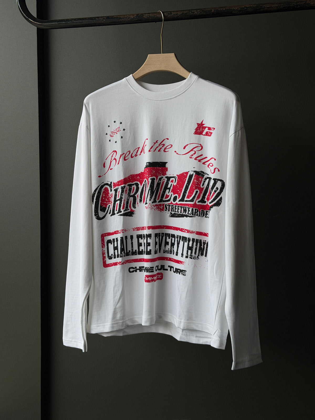 Chrome Fullsleeve FrontPrint White Tshirt