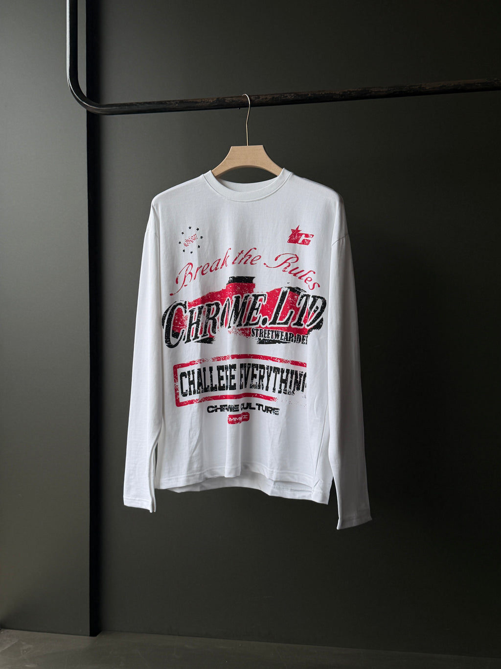 Chrome Fullsleeve FrontPrint White Tshirt