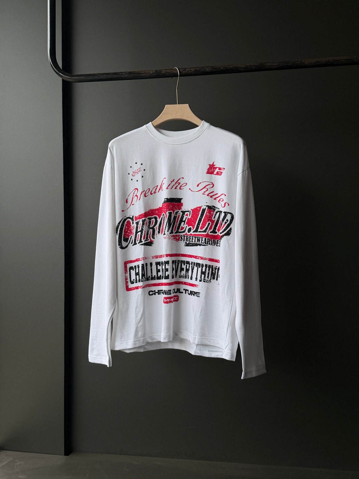 Chrome Fullsleeve FrontPrint White Tshirt