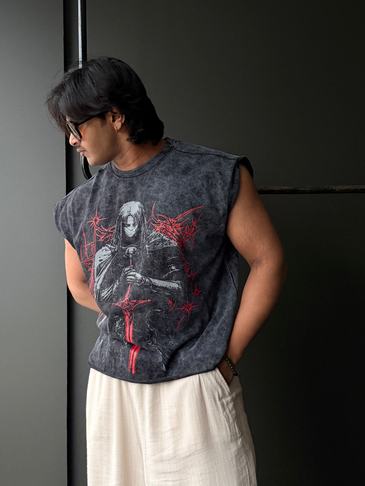 Crimson Knight Acid Wash Sleeveless Tshirt