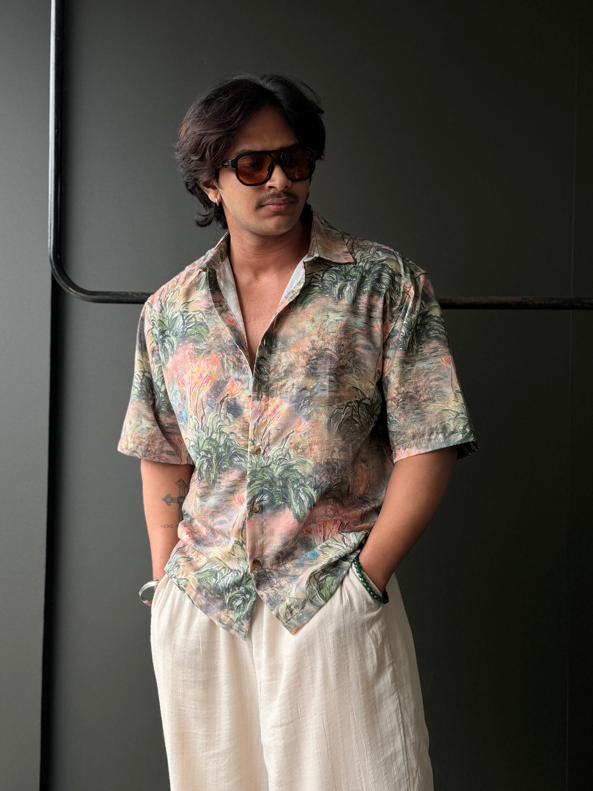 Floralprinted Relaxedfit Resort Fivesleeve Shirt