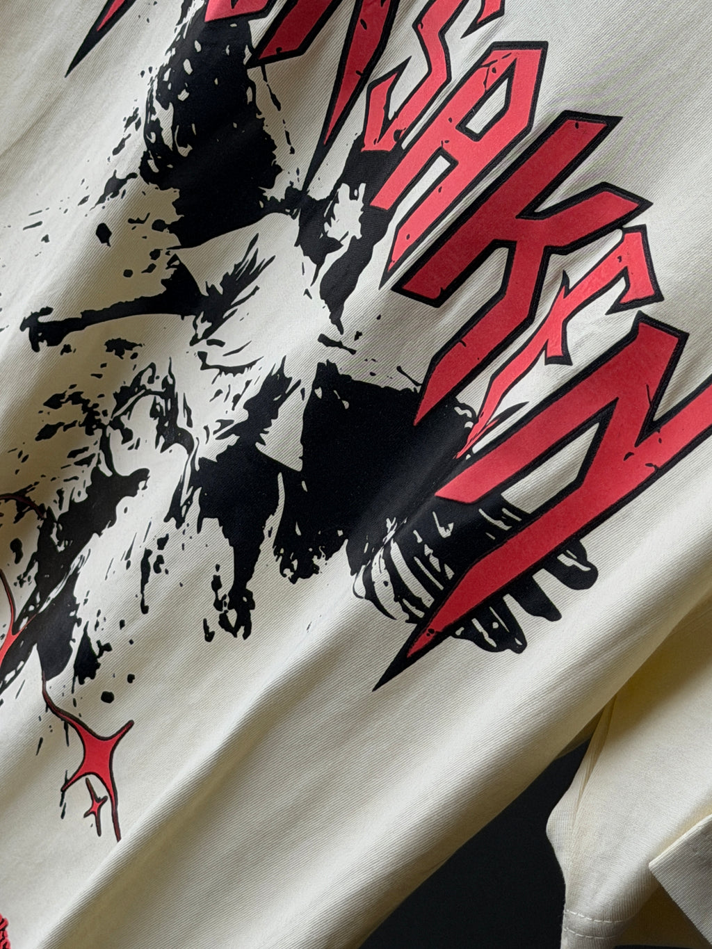 Forsaken Front Print Over Sized Fivesleeve Tshirt