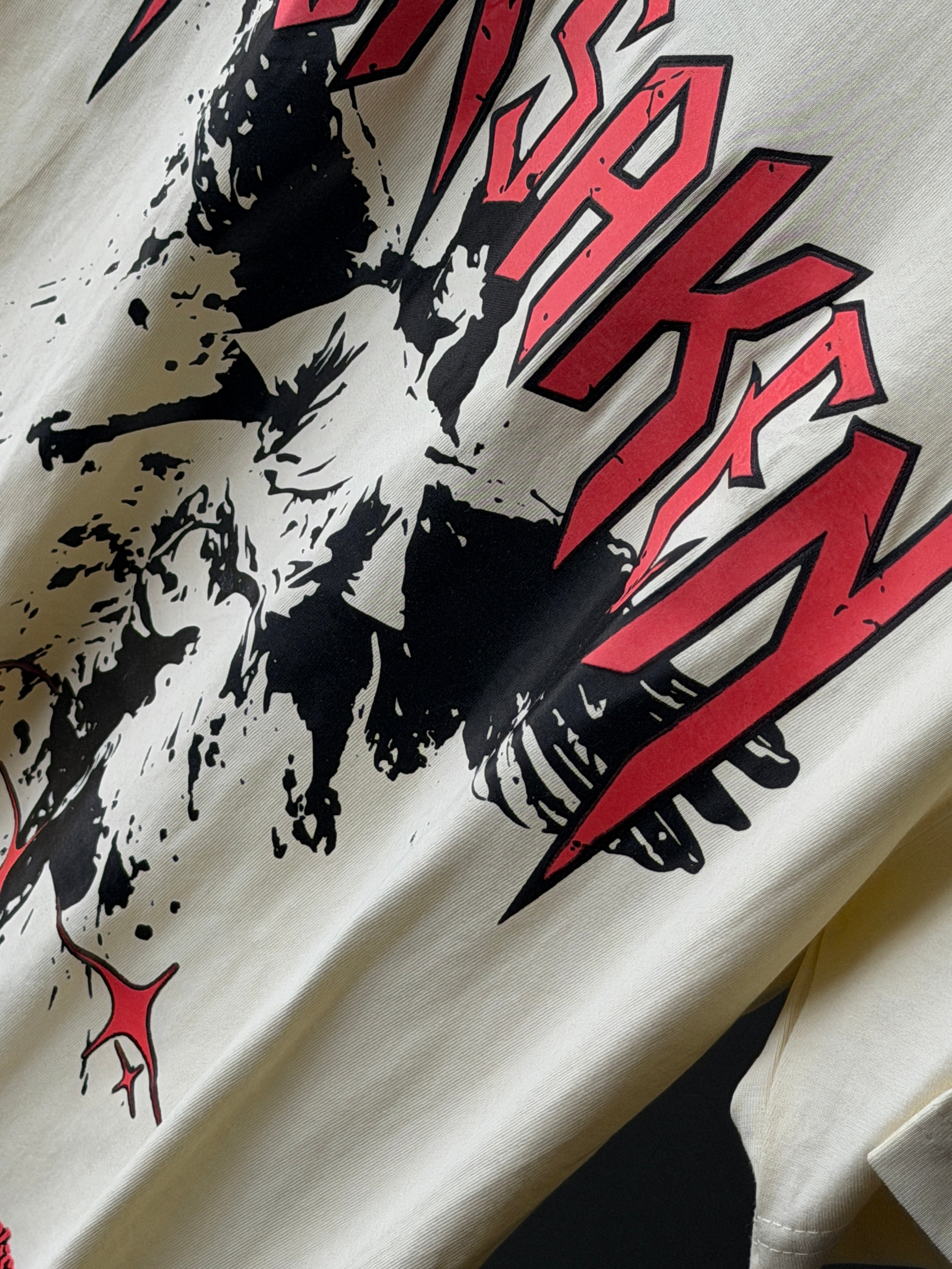 Forsaken Front Print Over Sized Fivesleeve Tshirt