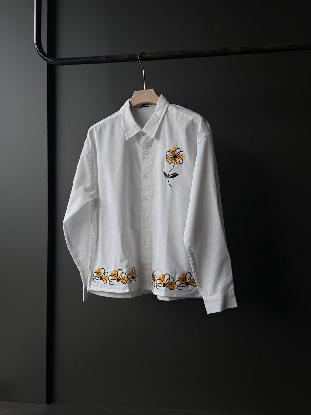 Golden Bloom White Floral IMP Cotton Embroidery Fullsleeve Shirt