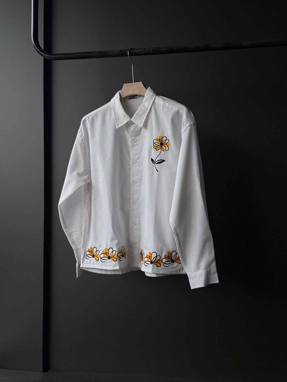 Golden Bloom White Floral IMP Cotton Embroidery Fullsleeve Shirt