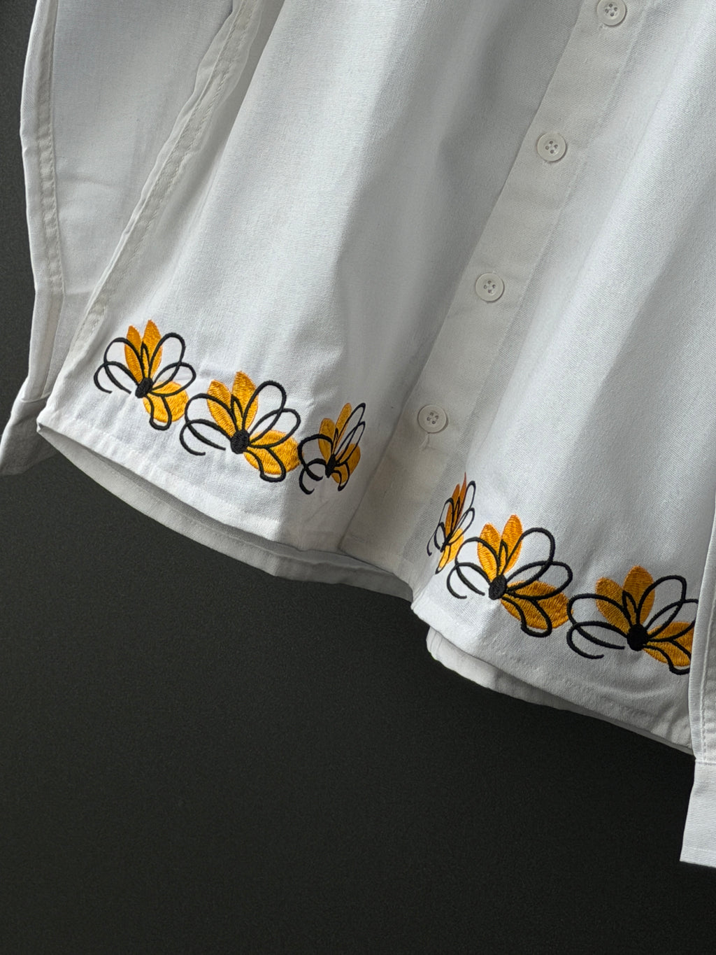 Golden Bloom White Floral IMP Cotton Embroidery Fullsleeve Shirt