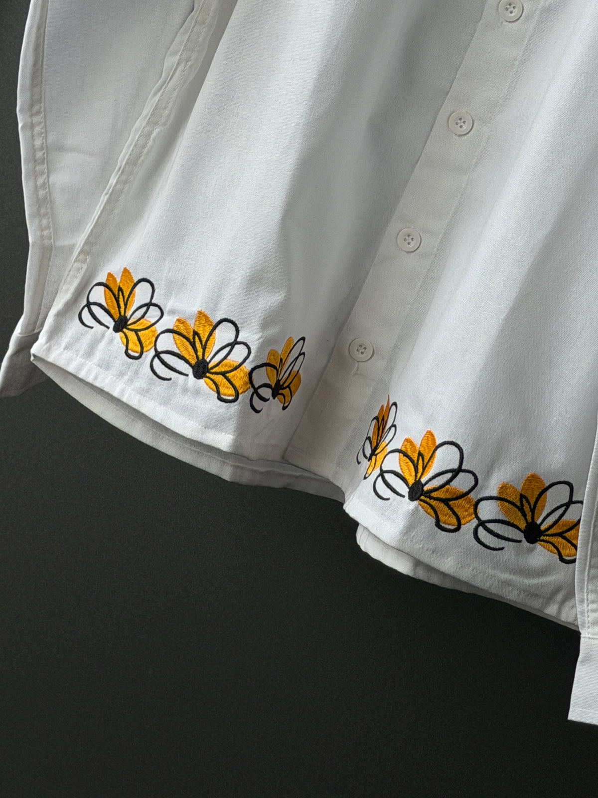 Golden Bloom White Floral IMP Cotton Embroidery Fullsleeve Shirt