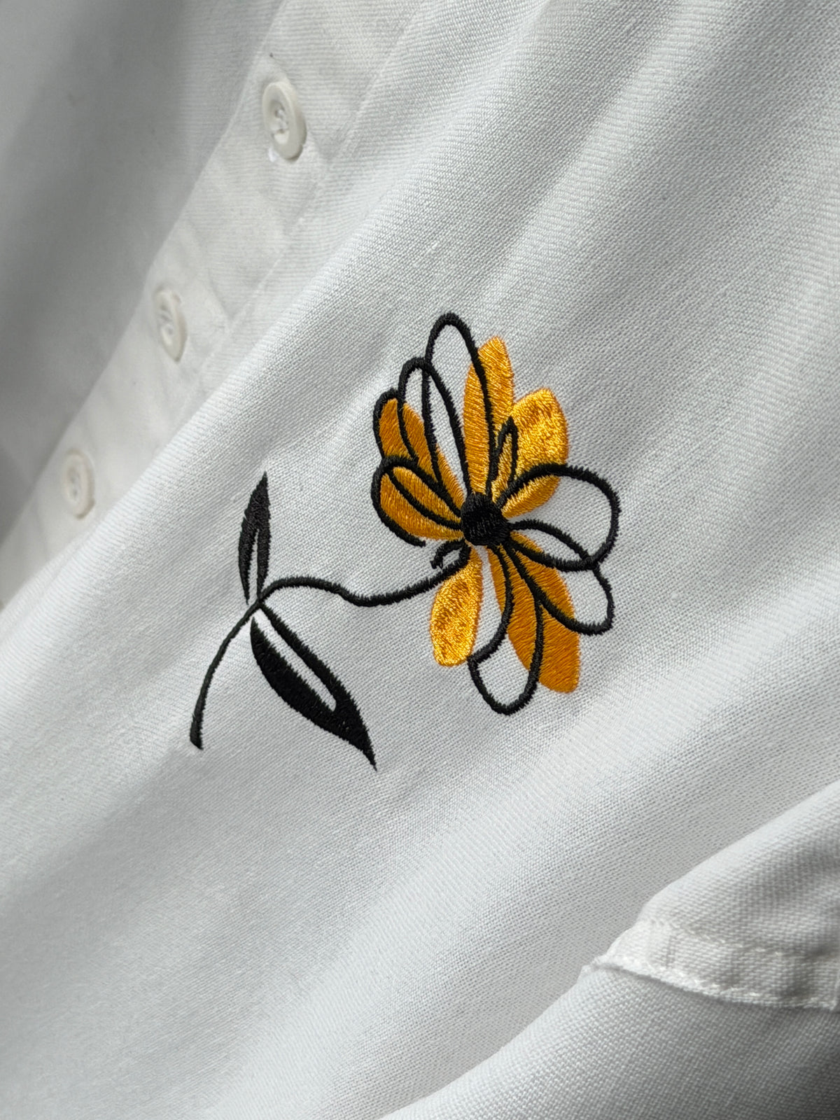 Golden Bloom White Floral IMP Cotton Embroidery Fullsleeve Shirt