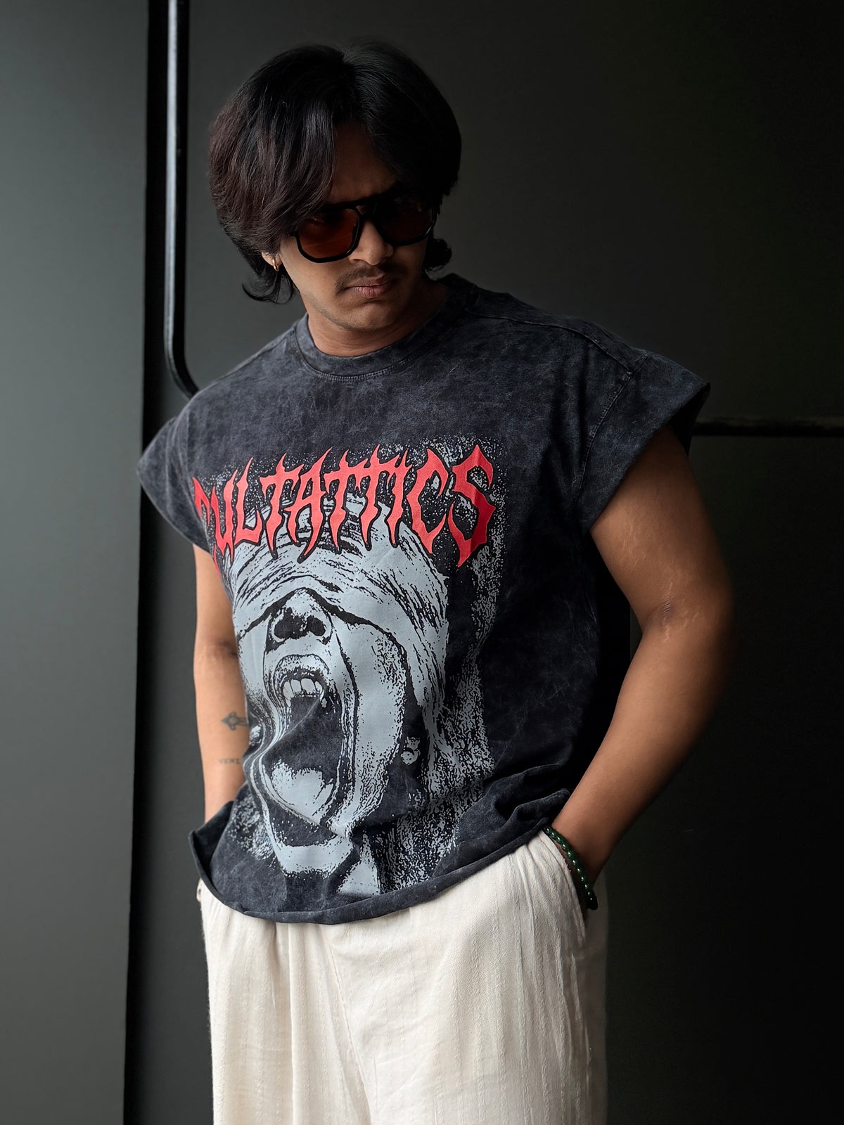 Outcry Graphic Acid Wash Sleeveless Tshirt